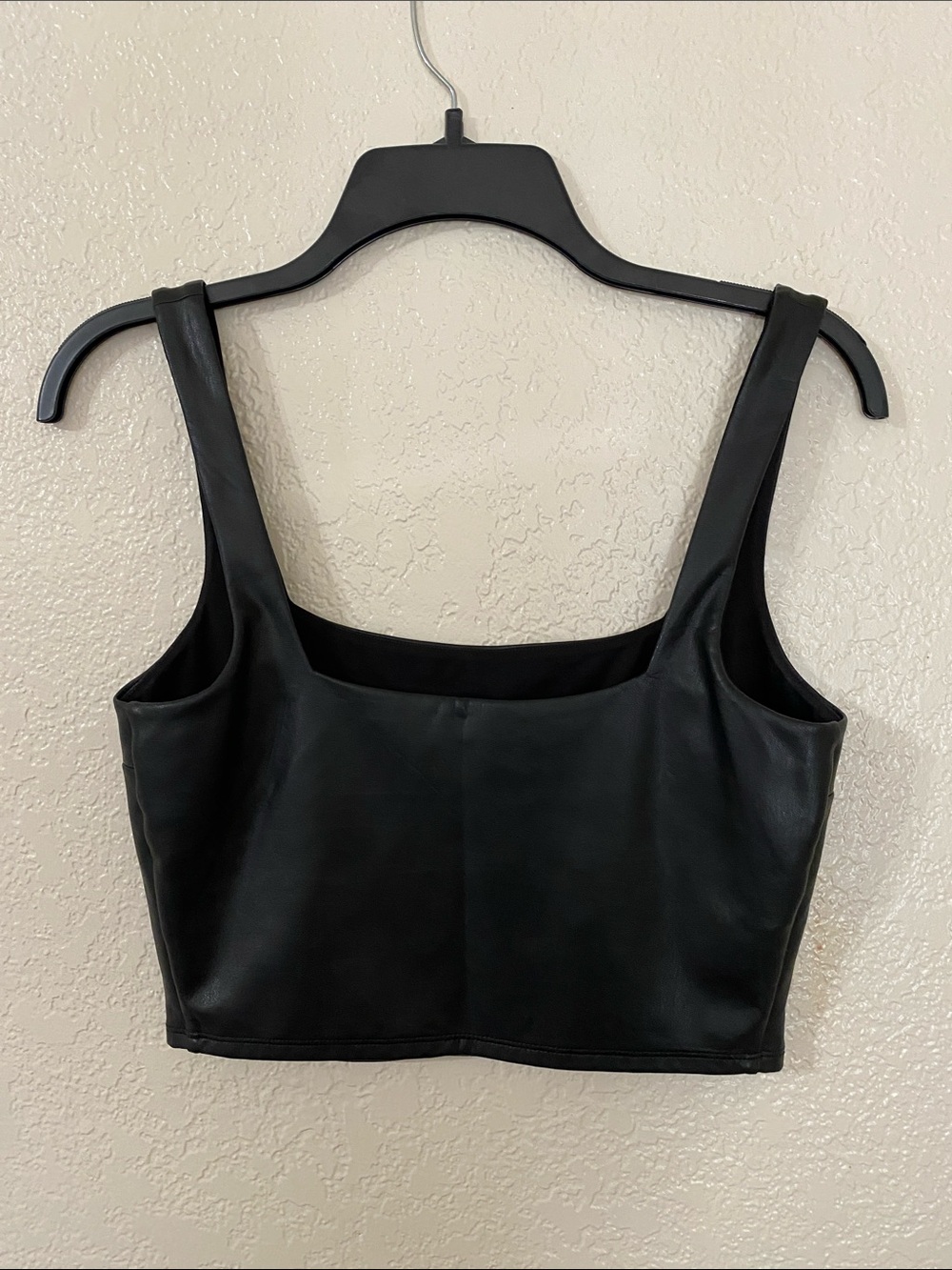 Express Black Faux Leather Square-Neck Crop Top - Picture 3 of 3